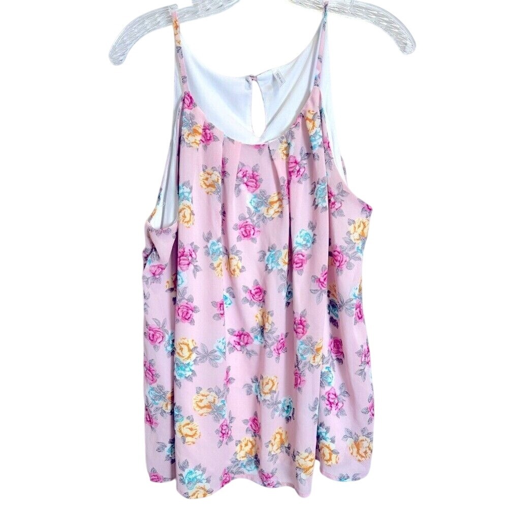 DNA Couture Floral Tank Top‎ Womens 2X Pink Camisole Cottagecore Romantic Boho